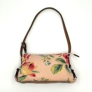 Floral Shoulder Bag With Konjac Brown Leather Accents & Adjustable Strap Beach
